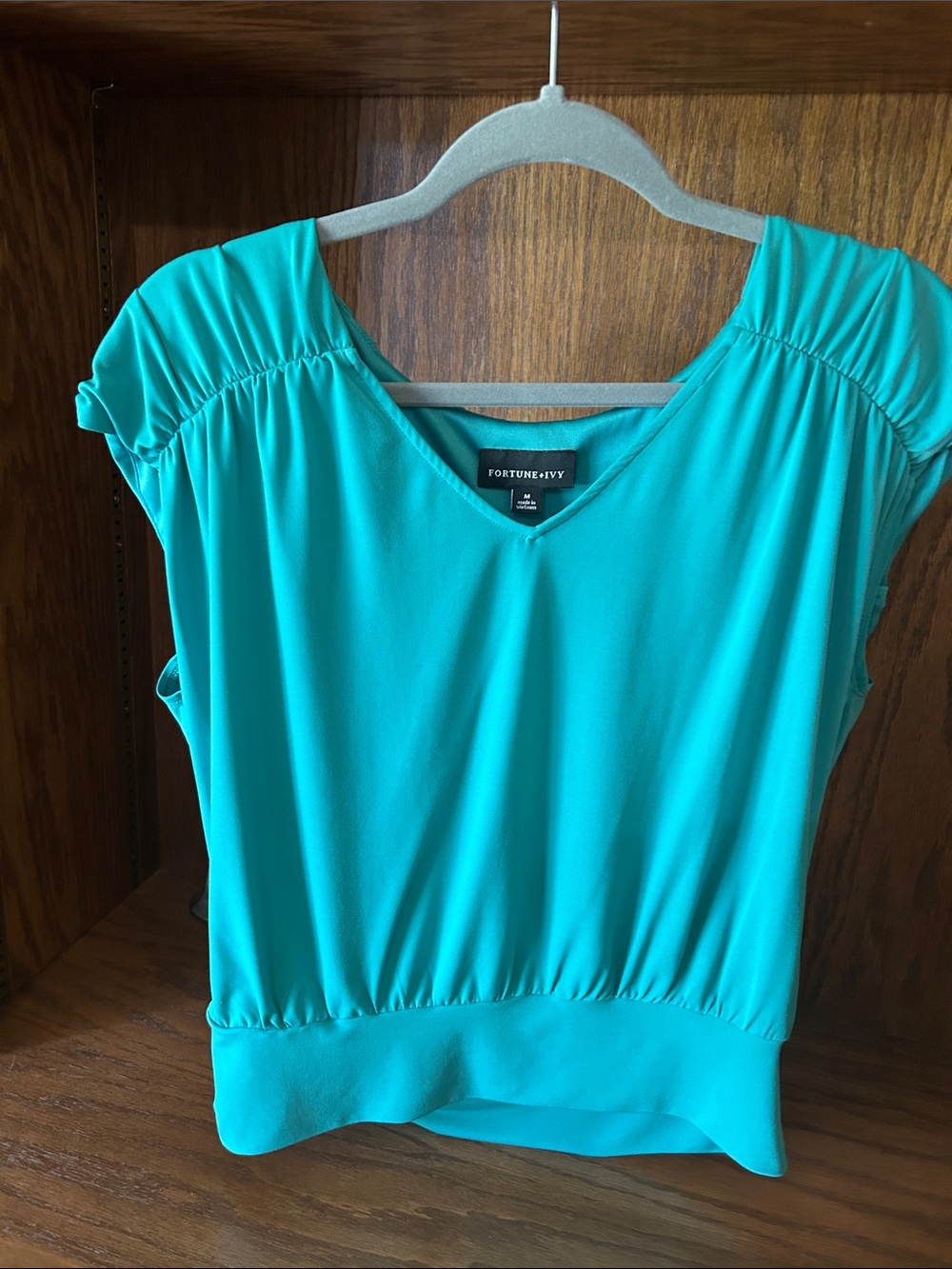 Fortune & Ivy green V-Neck Blouson Top